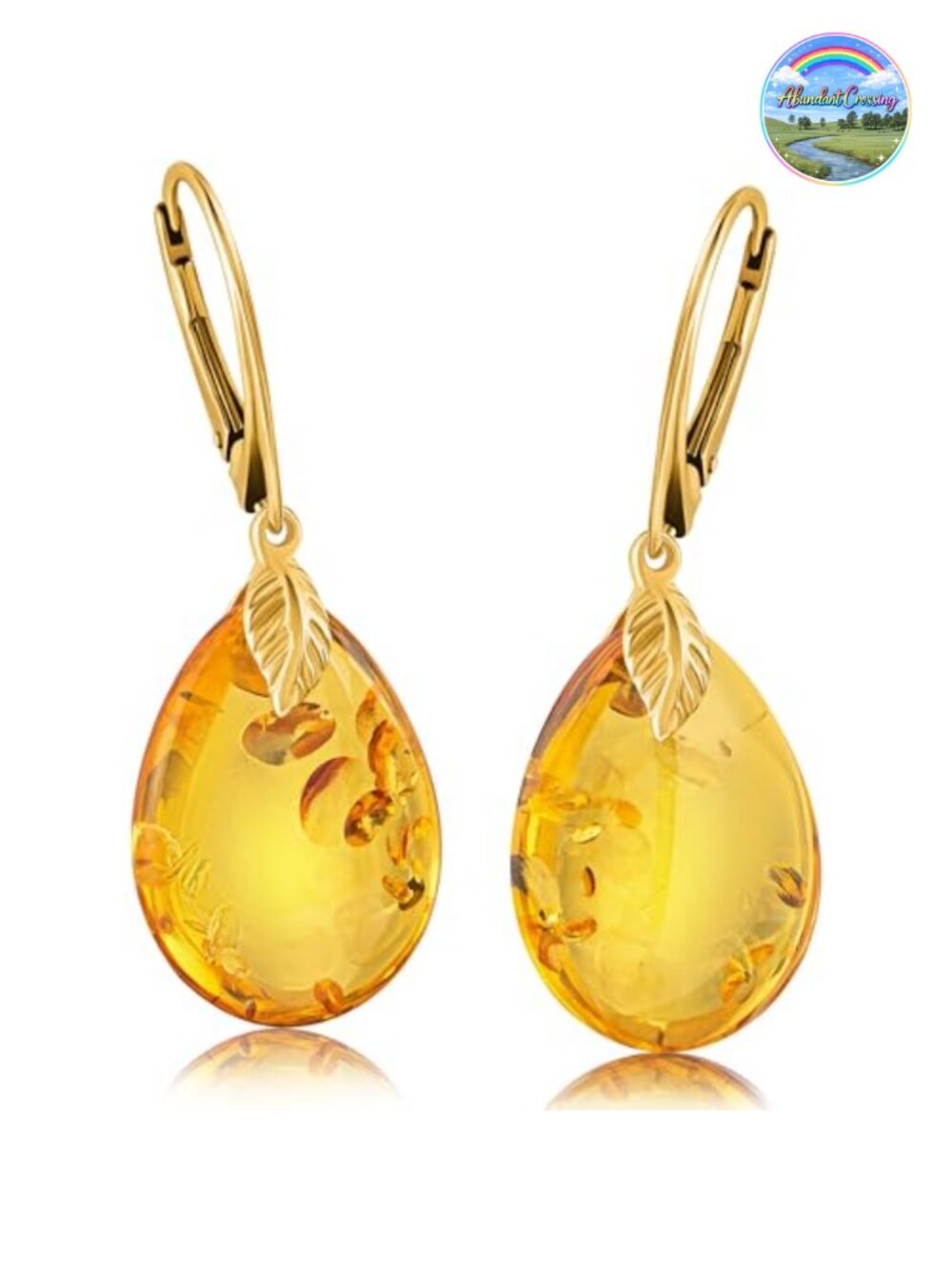 Amber Leverback Dangle Earrings, Gold Plated Sterling Silver
